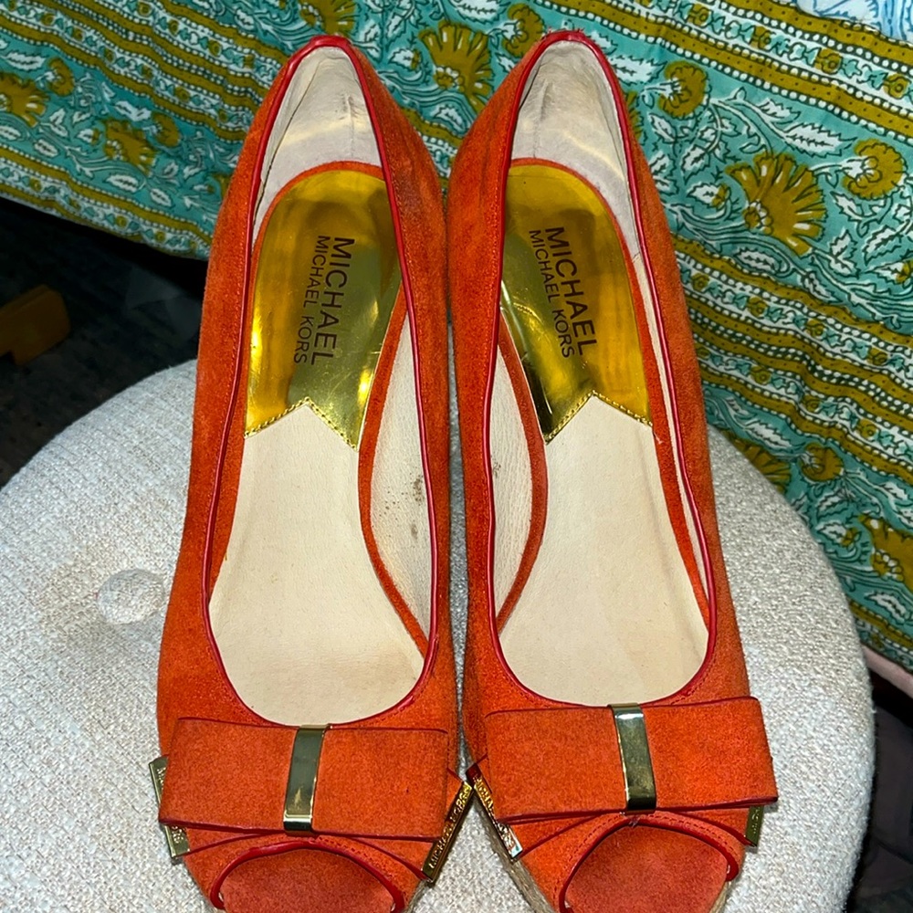 Michael Kors High 8.5 Orange Wedges , barley worn! sale price today only❤️